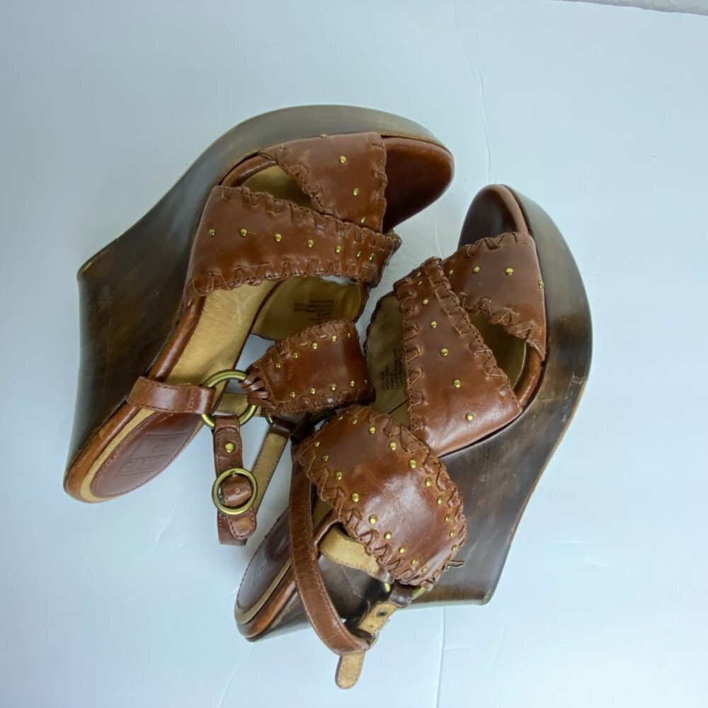 FRYE Wedge Sandals Brown Woven Sz 8.5